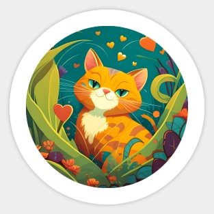 Bright Eyed Orange Kitty In The Garden - Cat Lover Sticker